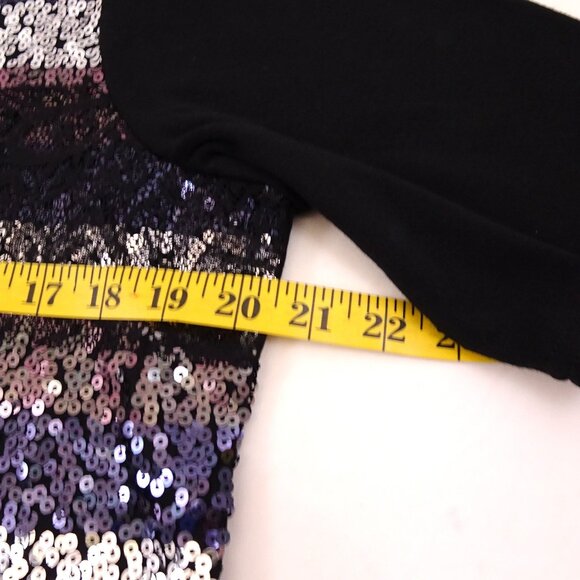 NWT Quacker Factory Sequin Lace t-shirt Medium Black Silver Blue New Year's Eve - Picture 4 of 7